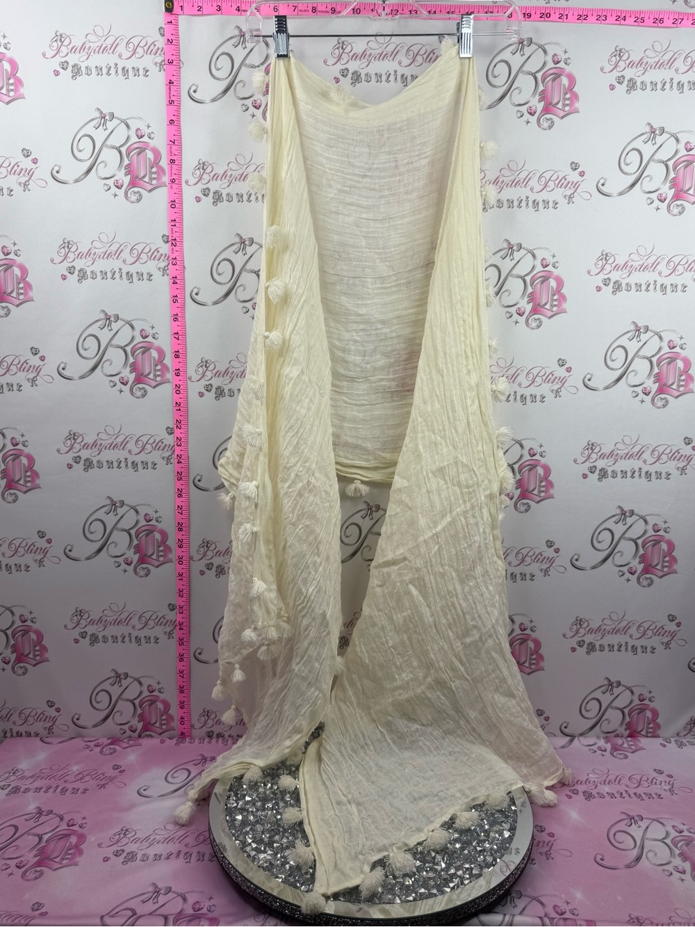 Scarf scarve wrap Pom Pom tassle Light Cream Women's Sheer Tassel Scarf Wrap